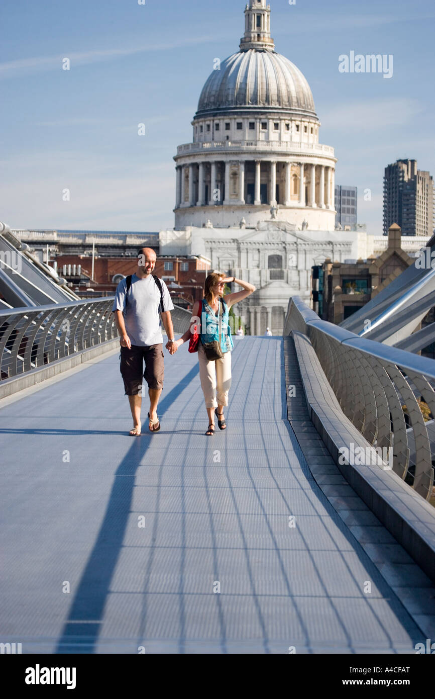 Millennium Bridge and St Pauls Cathedral London Stock Photo