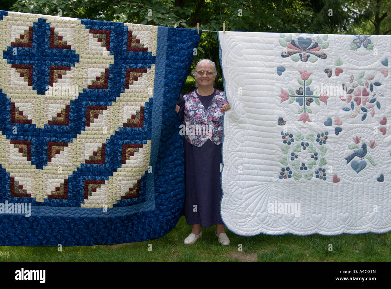 Mennonite quilt shop operator Stock Photo Alamy