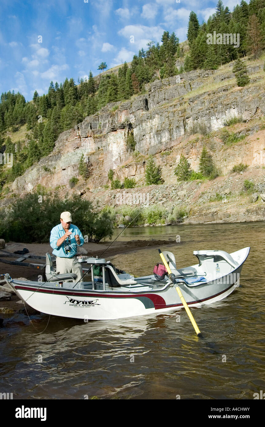 Fly Fishing guide Russell Moore of Missoula, Montana prepares for a day's fishing on the