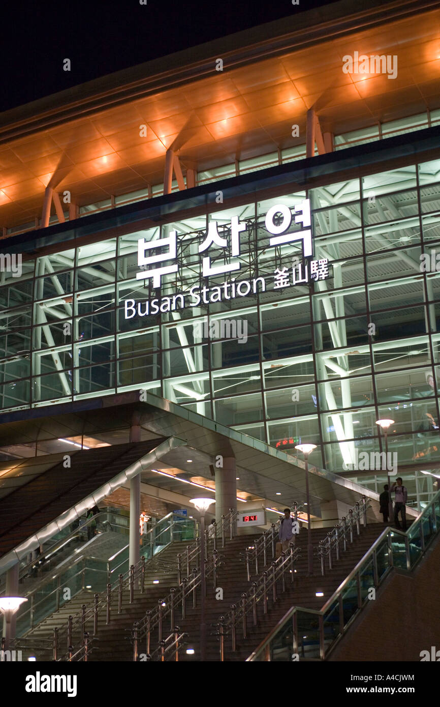 Railway Station at Night Busan South Korea Stock Photo