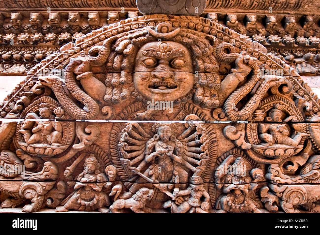 Wood carving in Kumari Chowk, Durbar Square, Kathmandu, Nepal Stock