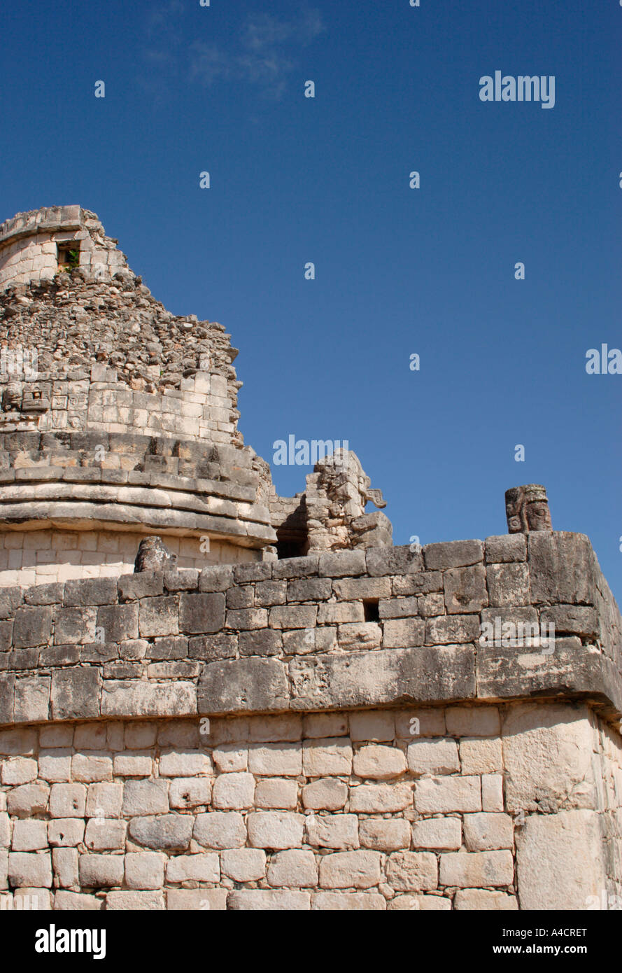 Chitzen Itza's Caracol, commonly called the Observatory, has alignment for observing the moon, Venus, and significant stars. Stock Photo
