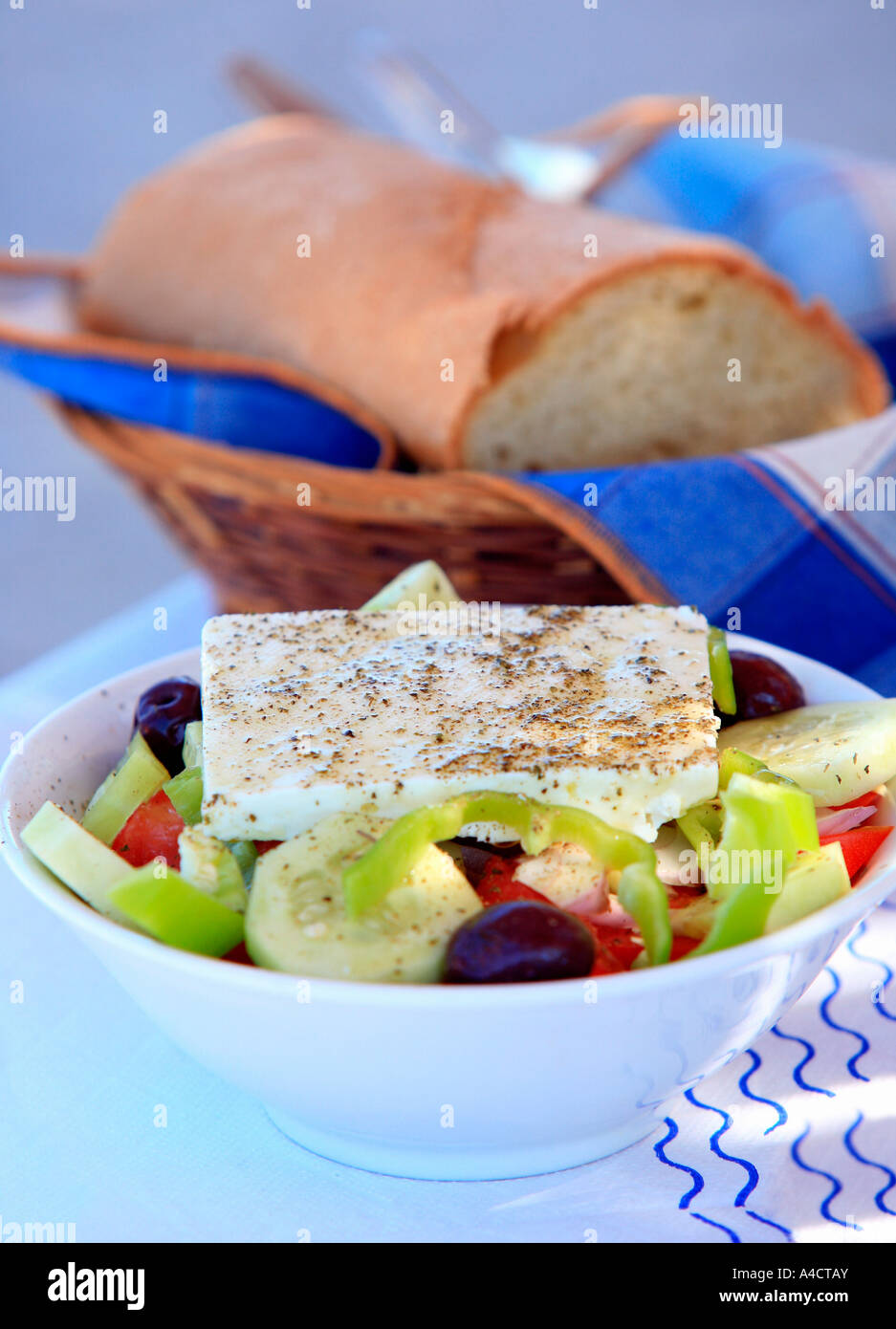 Greek salad with bread Stock Photo Alamy