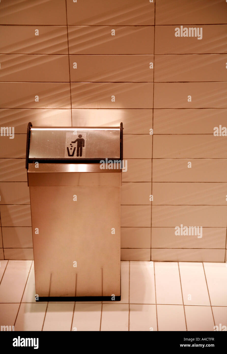 Garbage can in public bathroom Stock Photo Alamy