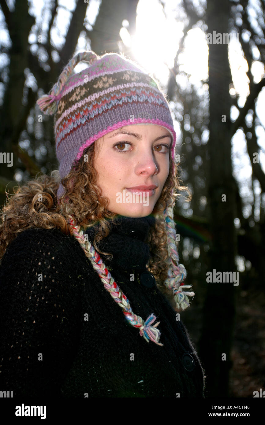 FEMALE WEARING A WOOLLY HAT Stock Photo Alamy