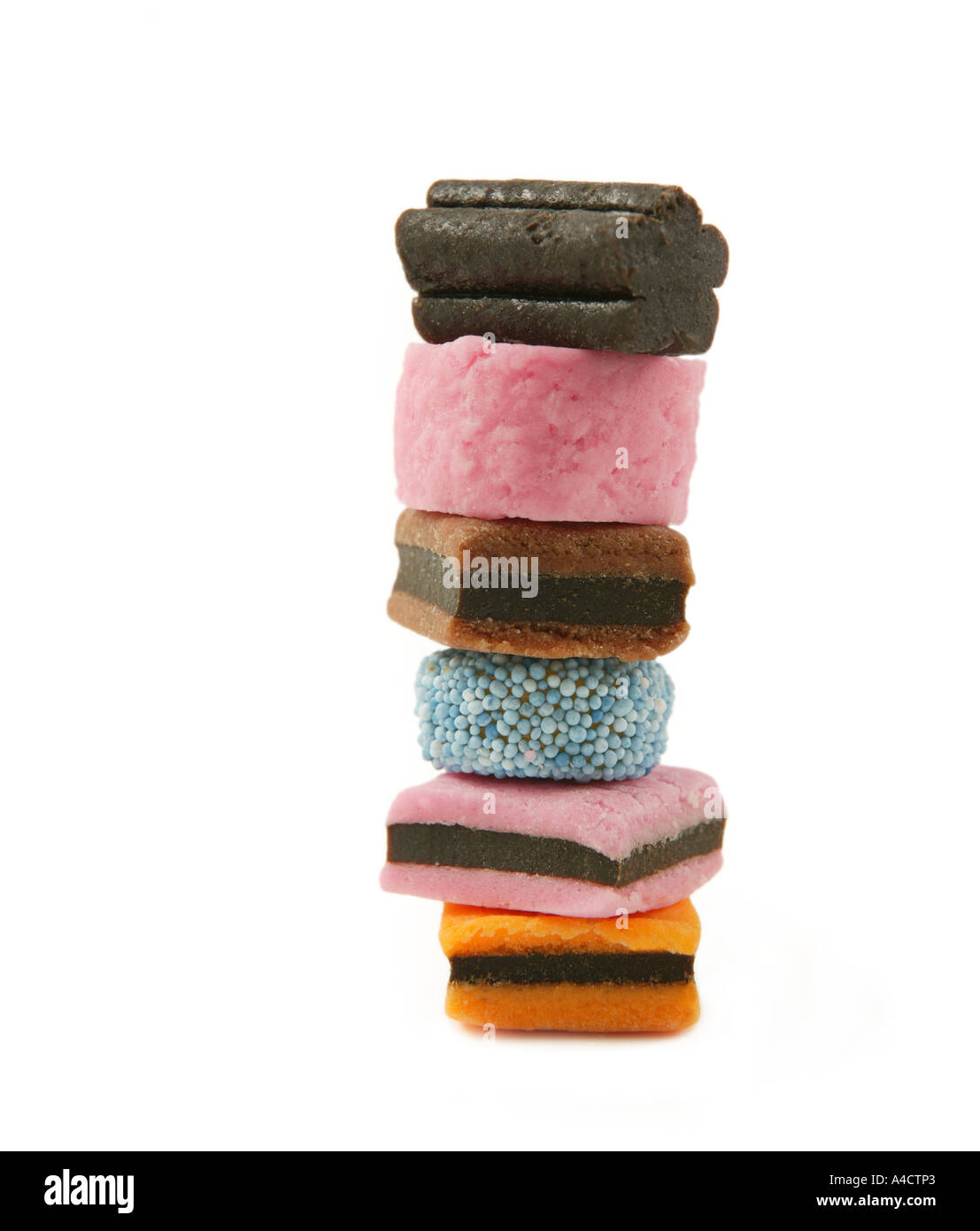 closeup Liquorice allsorts detail in stack in studio situation with ...