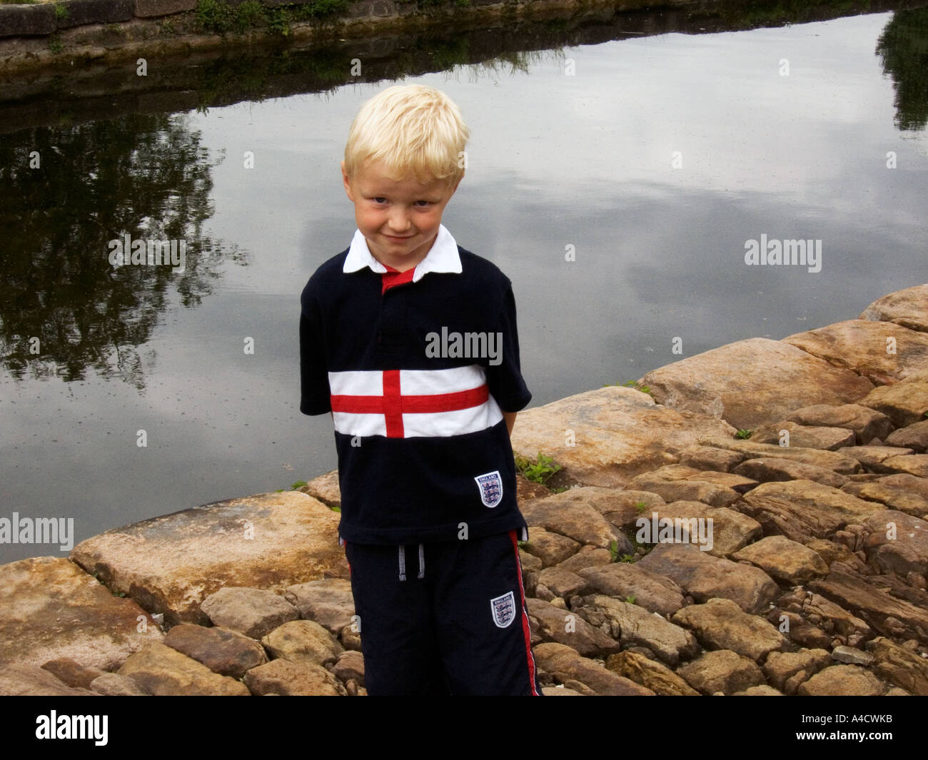 young blonde haired boy in England football strip Stock Photo Alamy