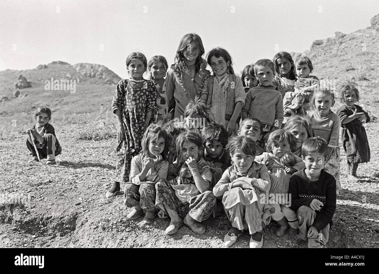 July 1987 Iraq Turkey border Kurdistan Kurdish children at a summer pasture mountain encampment Photo by Richard Wayman Stock Photo