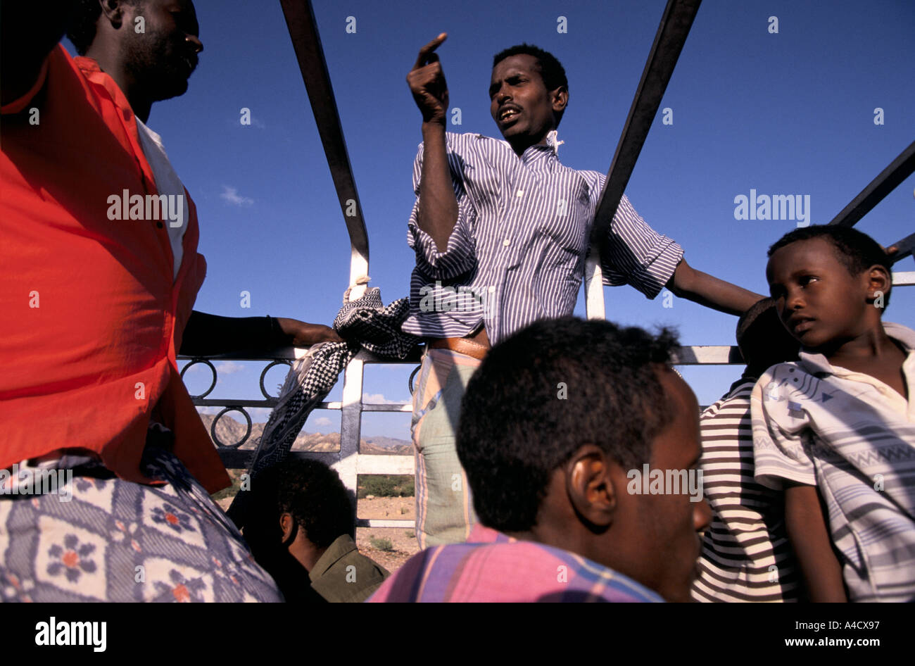 Travelling on the back of a truck to Tadjoura,  Republic of Djibouti Stock Photo