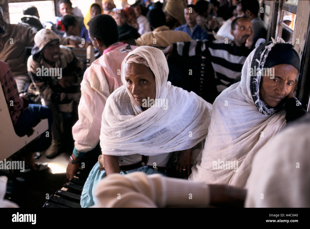 Passengers on the overcrowded train from Djibouti  to Addis Ababa Stock Photo