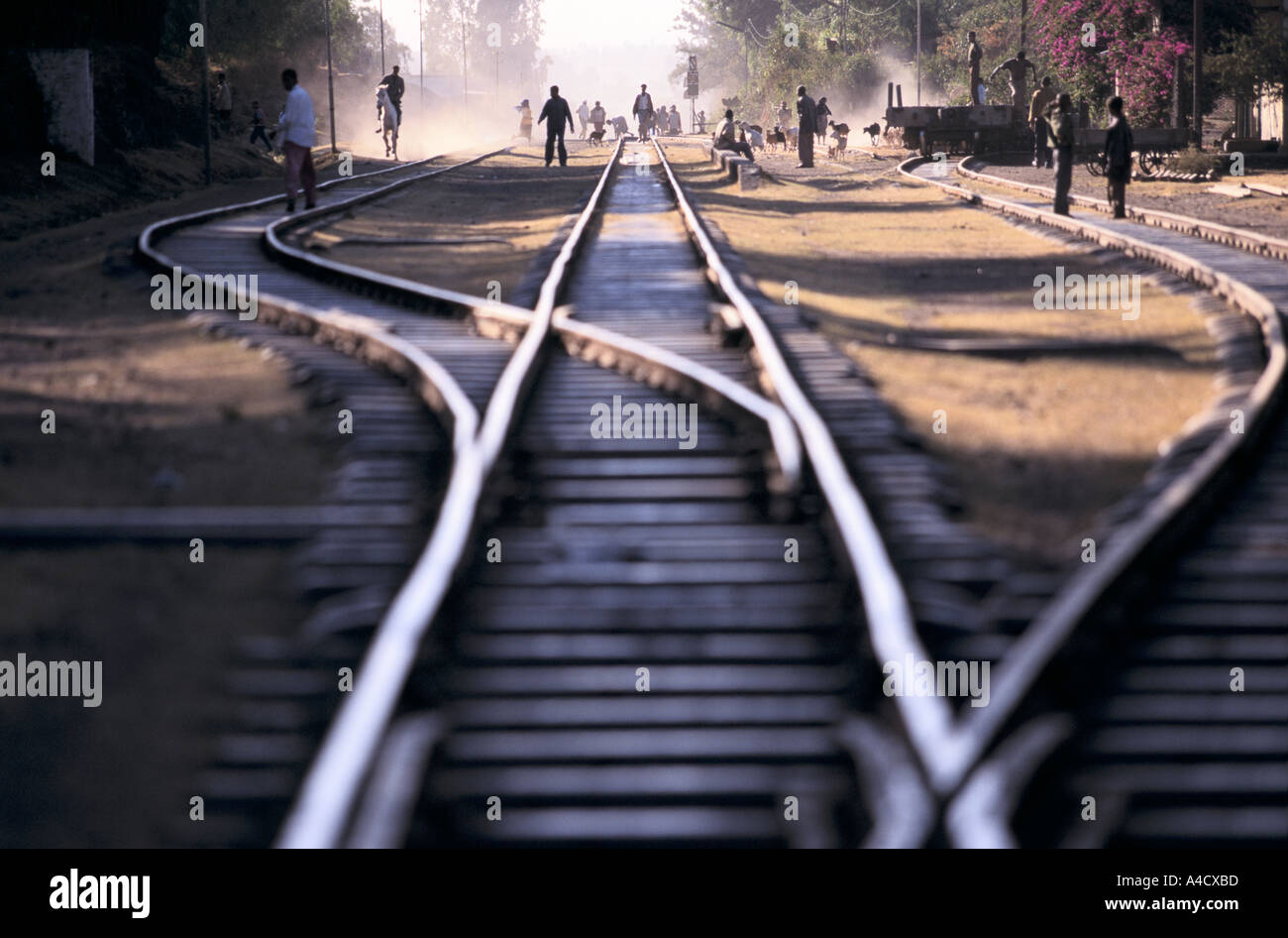 The railway track running through Debre Zeit, Ethiopia Stock Photo