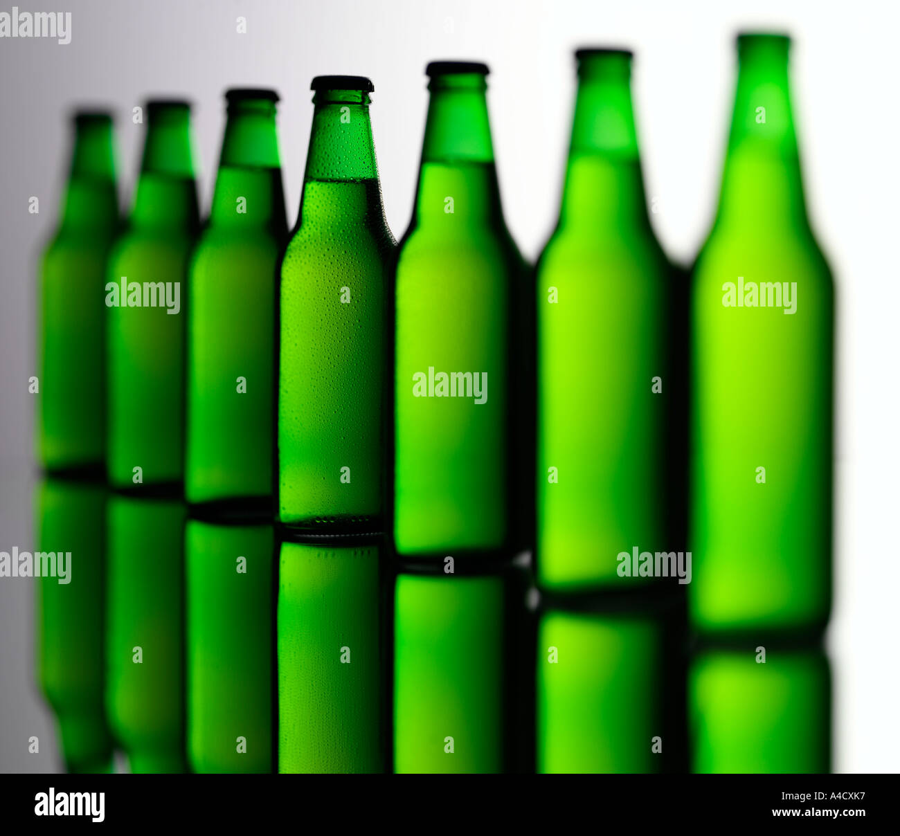 SEVEN GREEN BEER BOTTLES Stock Photo Alamy