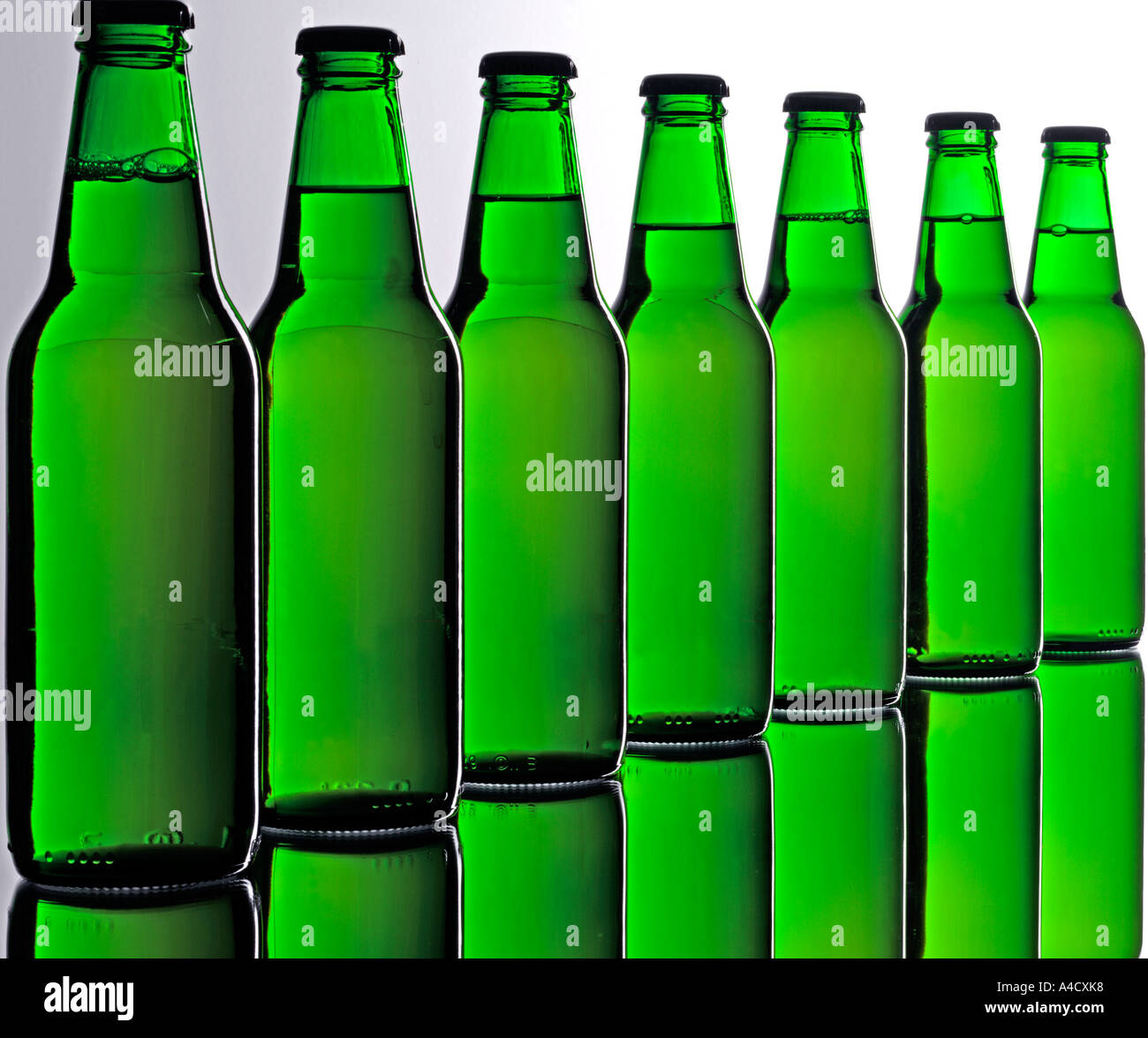 SEVEN GREEN BEER BOTTLES Stock Photo Alamy