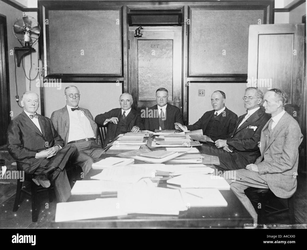 U.S. President Herbert Hoover in meeting Stock Photo Alamy