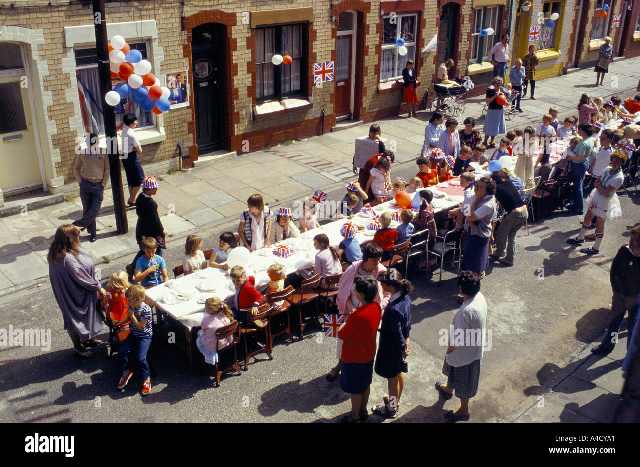 Street Party to celebrate Charles and Dina's wedding. Liverpool, England, 1981 Stock Photo