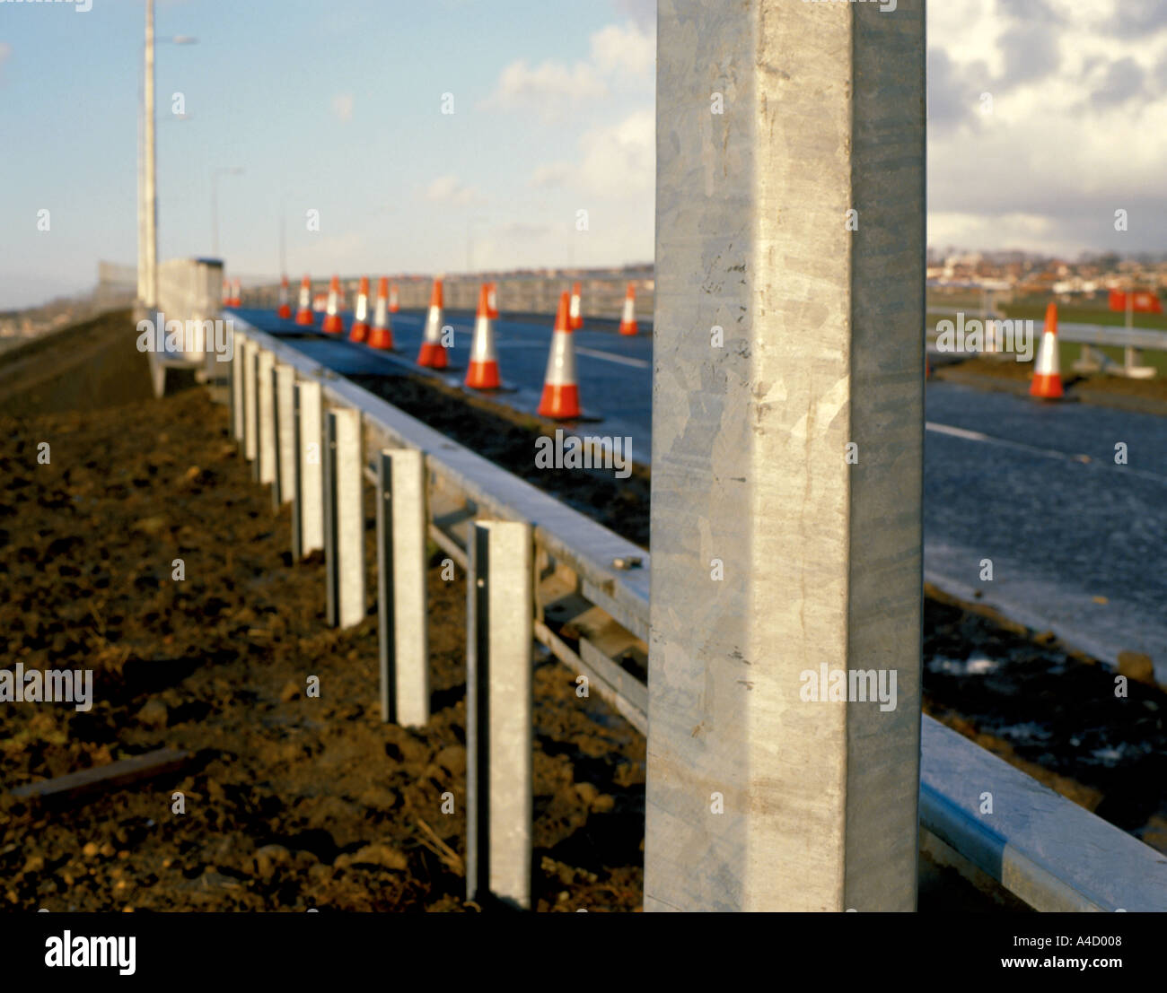 Galvanised steel lamp post and crash barrier showing zinc crystals,  England, UK Stock Photo - Alamy