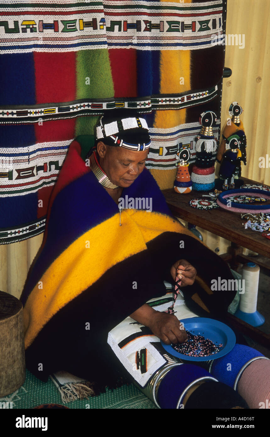 People, adult woman, ethnic, Ndebele culture, traditional dress, Pilgrims Rest, Mpumalanga, South Africa, Travel, local art for sale, shopping Stock Photo