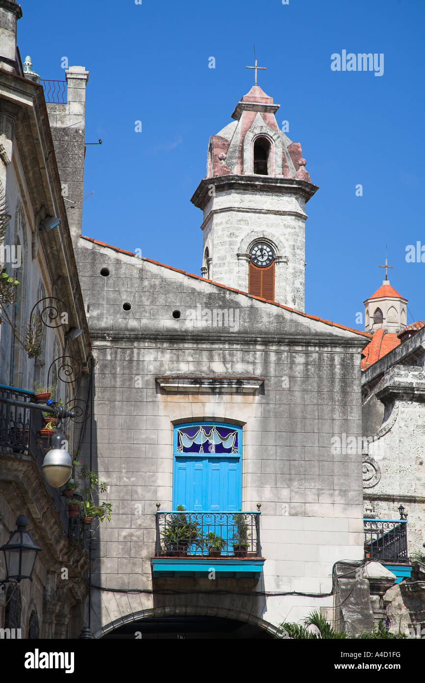 Balcony of El Patio Restaurant, Plaza de la Catedral, Havana, La Habana Vieja, Cuba Stock Photo