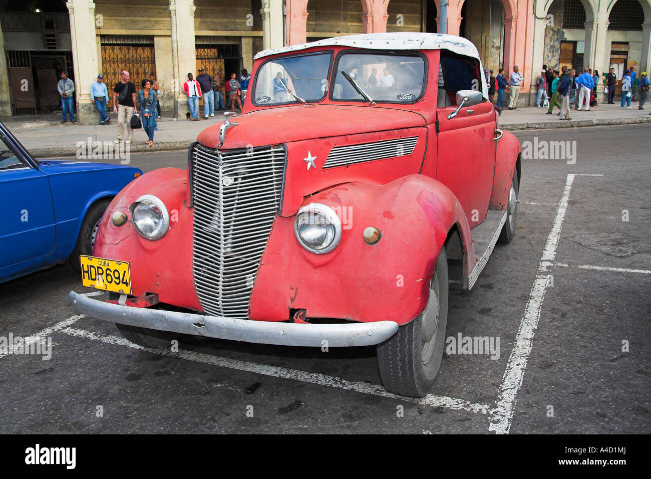 Classic vintage Ford car parked in the street, Havana, La Habana Vieja, Cuba Stock Photo