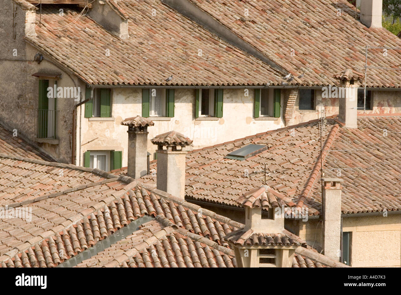 Typical tiles and chimney of the town of Asolo,  Veneto, Italy Stock Photo