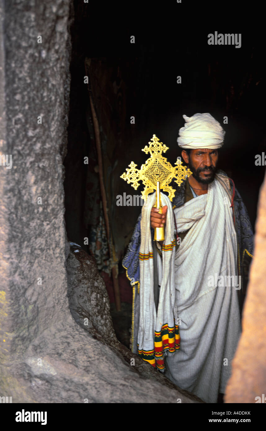 Priest holding processional cross Lalibela Ethiopia Stock Photo Alamy