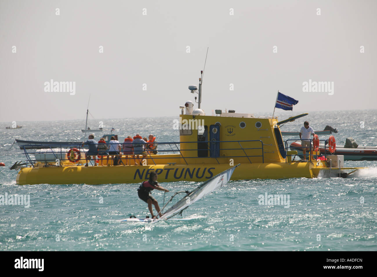 Submarine carrying tourists around the coast of Santa Maria Stock Photo