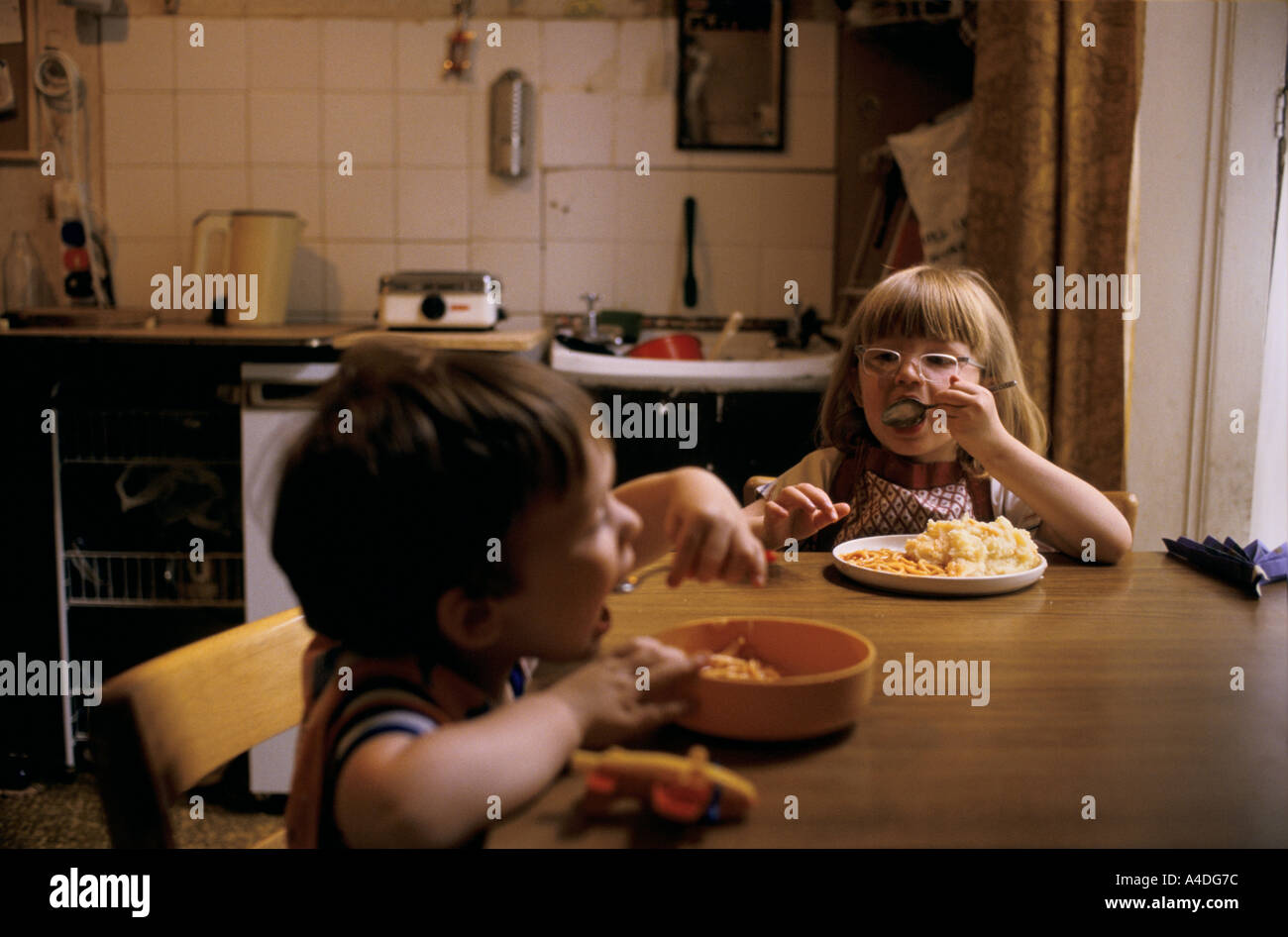 Children living in a B & B, United Kingdom Stock Photo