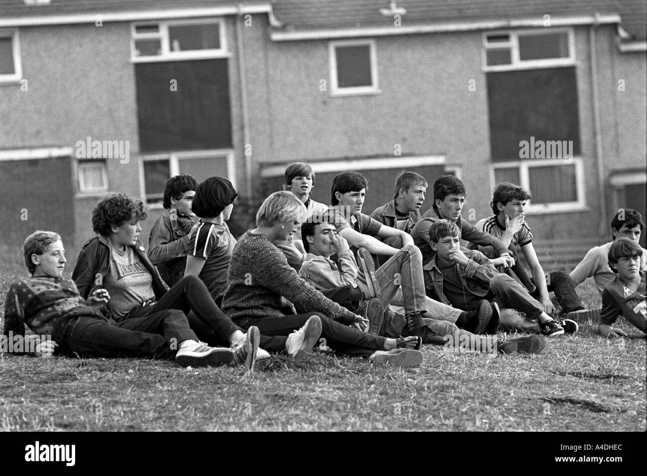 Youths hanging out on The Ford Estate Birkenhead Merseyside, UK Stock