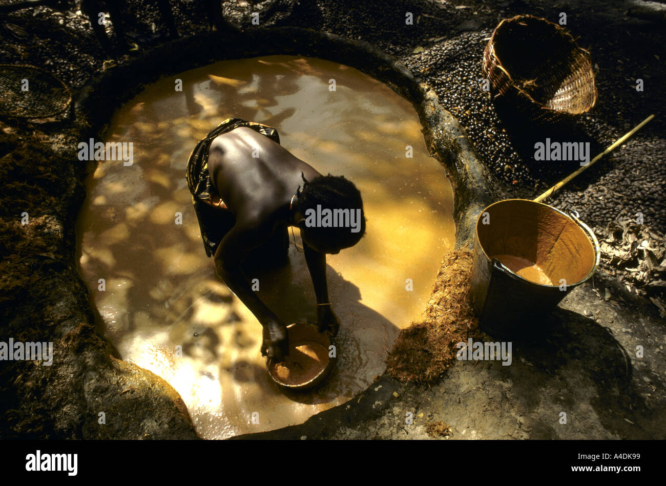 A woman making palmoil, Gbeka village, Sierra  Leone Stock Photo