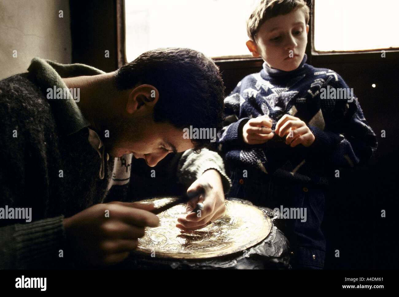 A silversmith in the jewish ghetto, Damascus, Syria Stock Photo