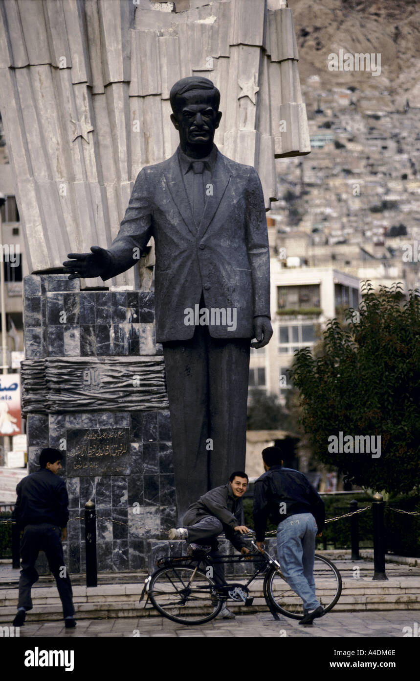 A gigantic statue of President Assad. Damascus; Syria. Stock Photo