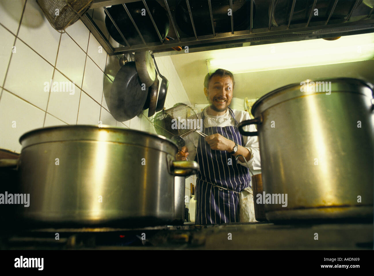 Alistair Little, a chef at work in the kitchen, United Kingdom Stock Photo