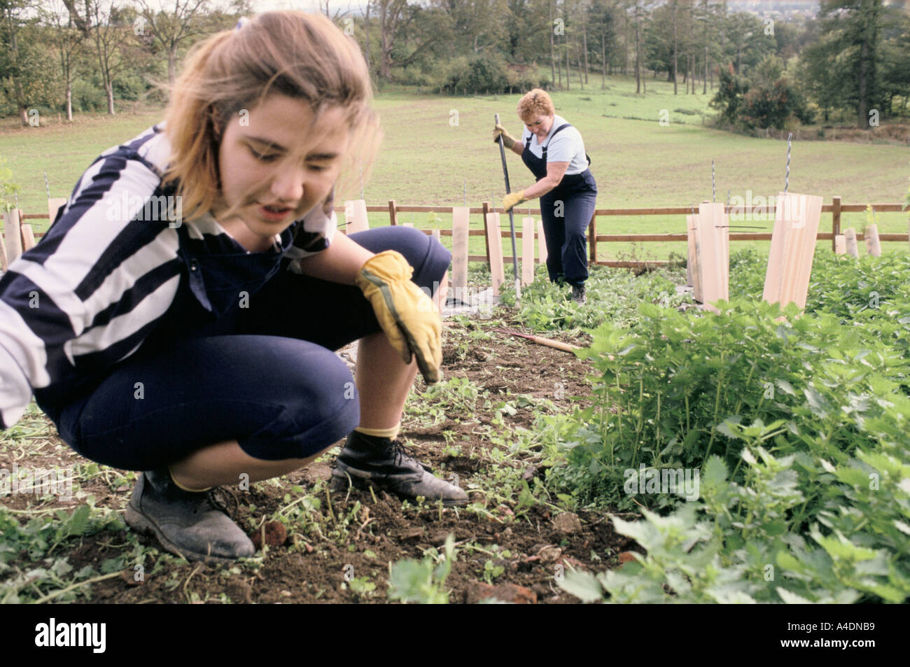 Inmates working in the gardens at East Sutton open prison Stock Photo