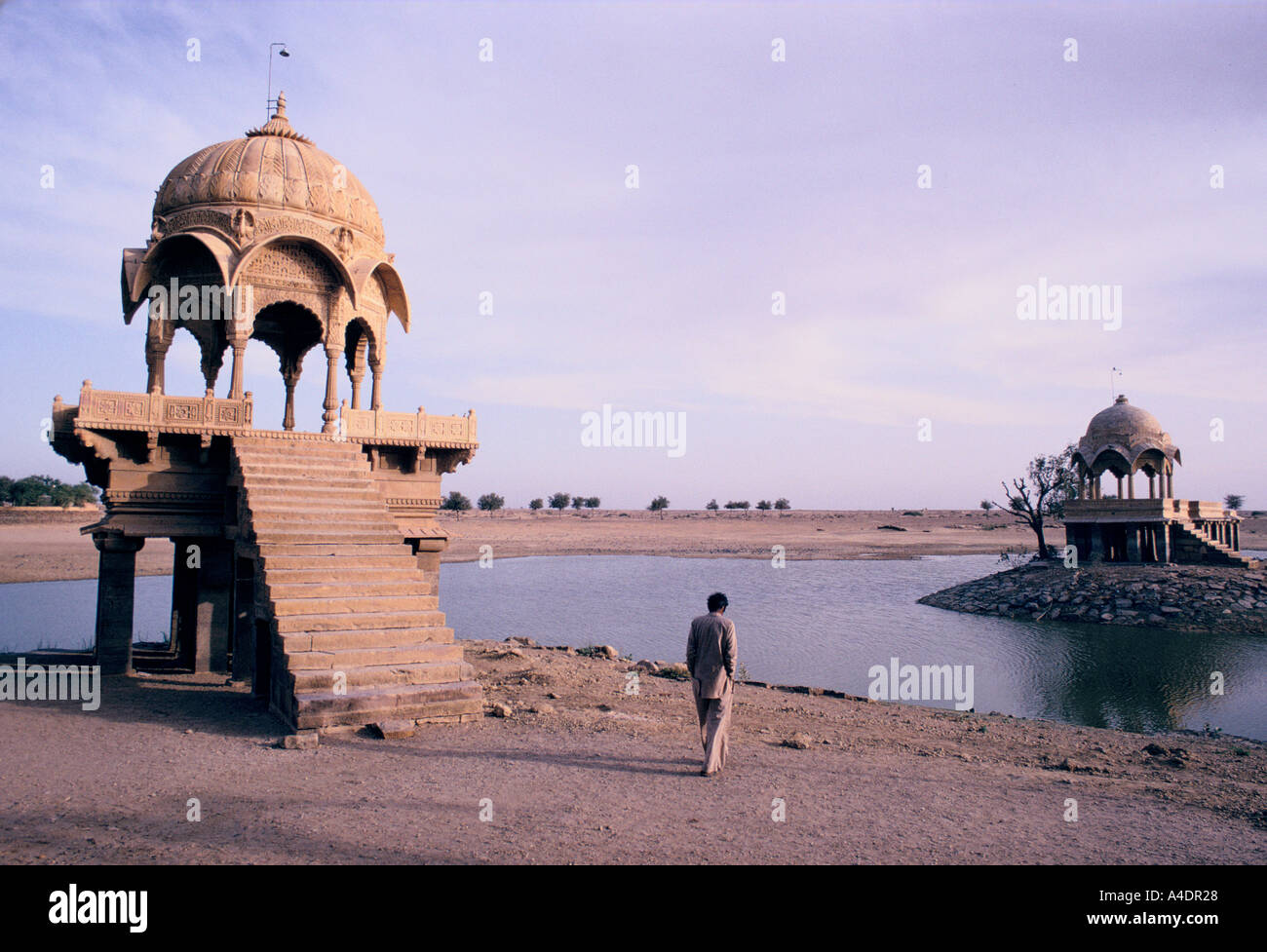 Temples around the Gadi Sagar Tank which was once the only water supply to the city of Jaisalmer, Rajasthan, India Stock Photo