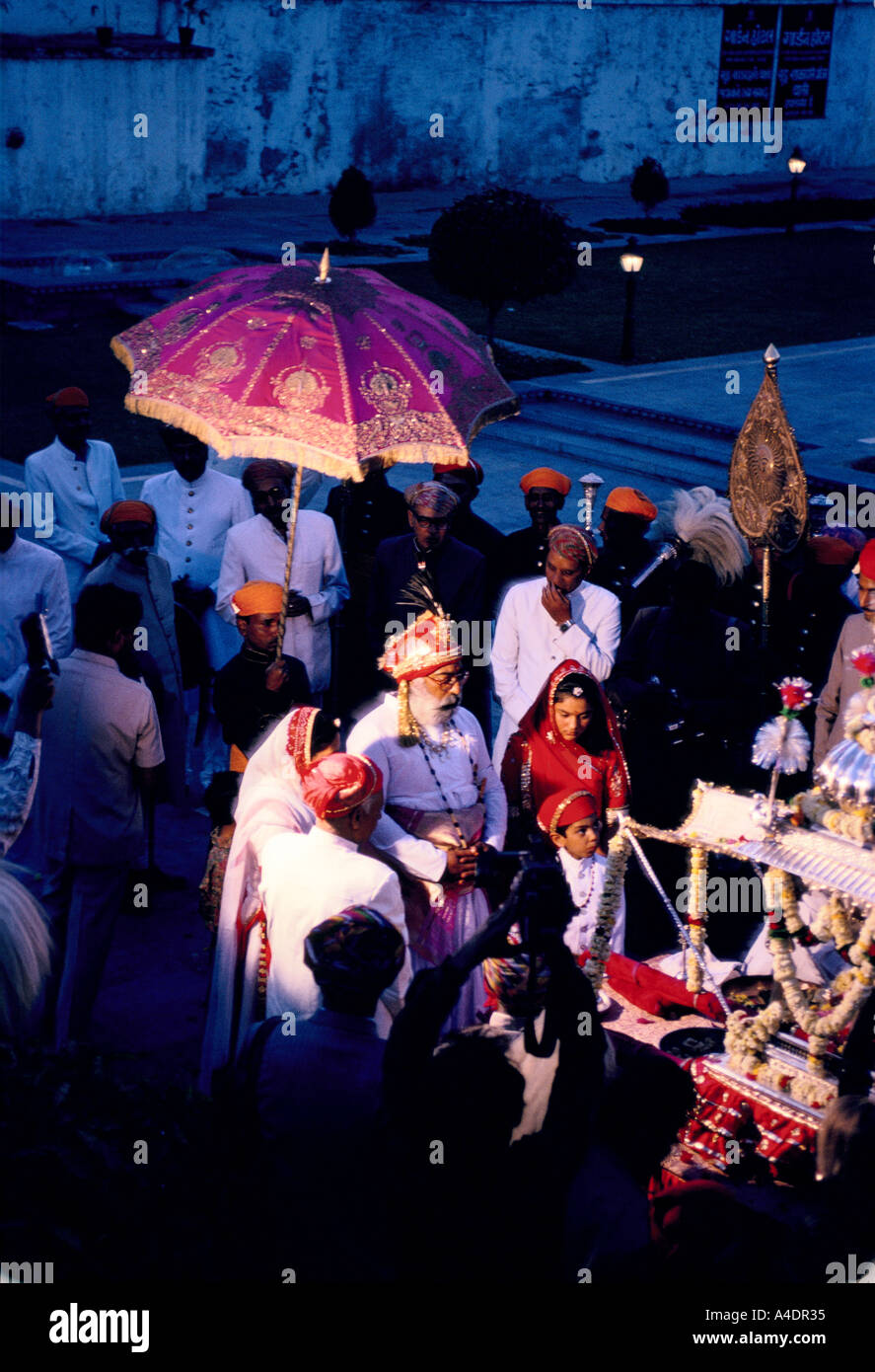 Maharaja Arvind Singh Mewar celebrating holi at the city palace in   Udaipur, Rajasthan, India Stock Photo