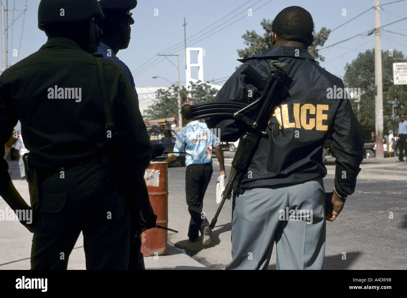 Haiti, police on the street Stock Photo