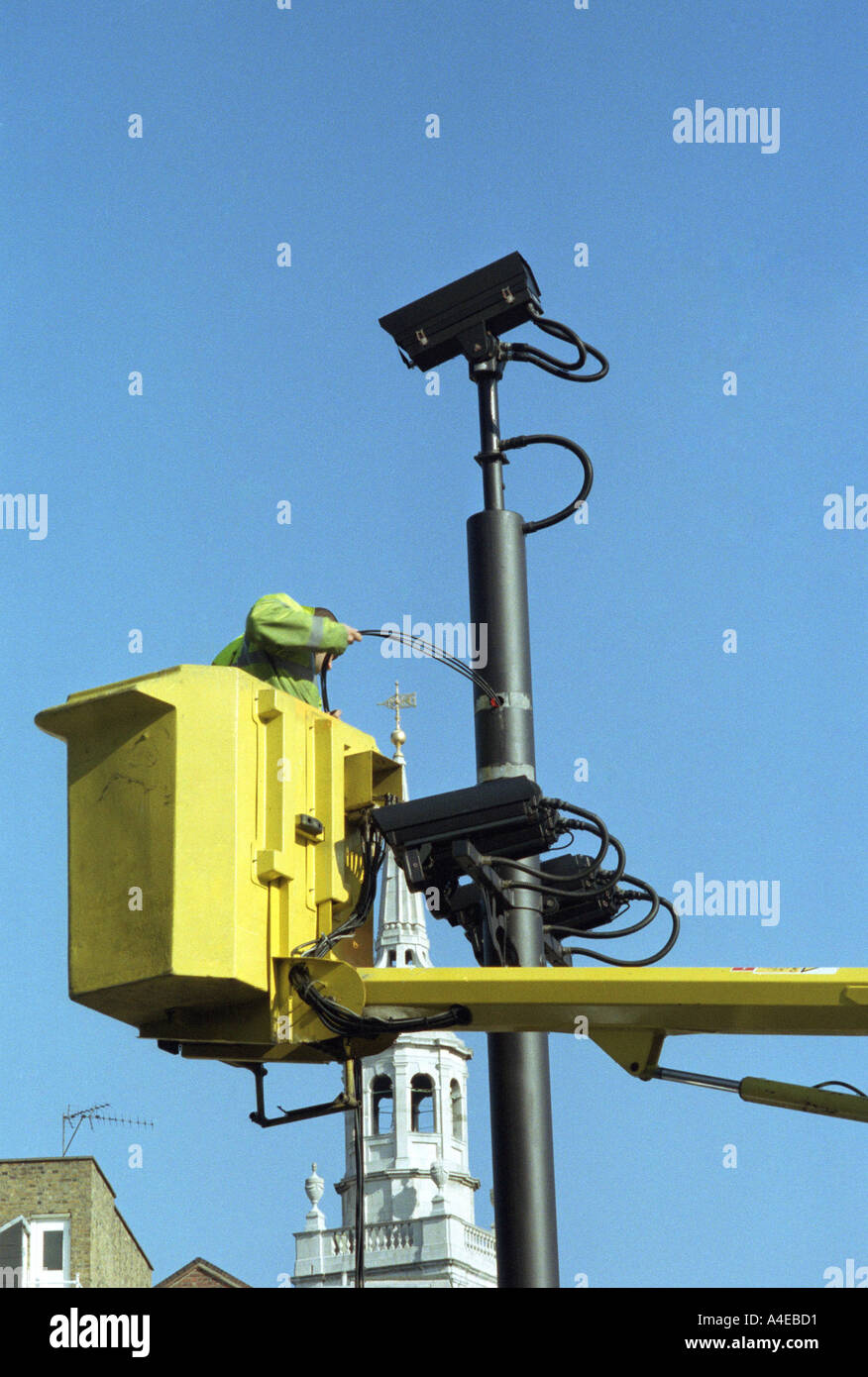 Congestion charging camera's being fitted and maintained, London, England, United Kingdom Stock Photo