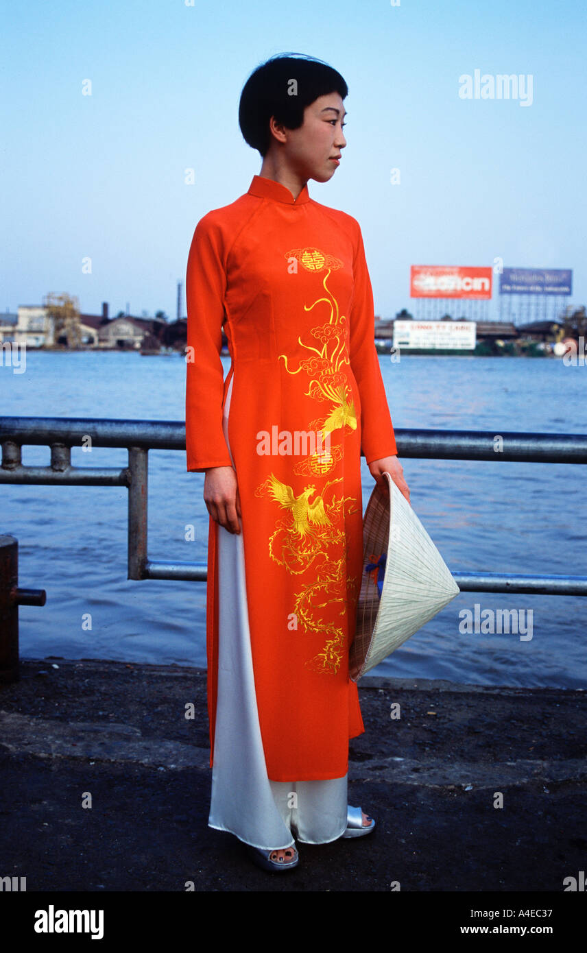Vietnamese Woman in Traditional Dress Stock Photo