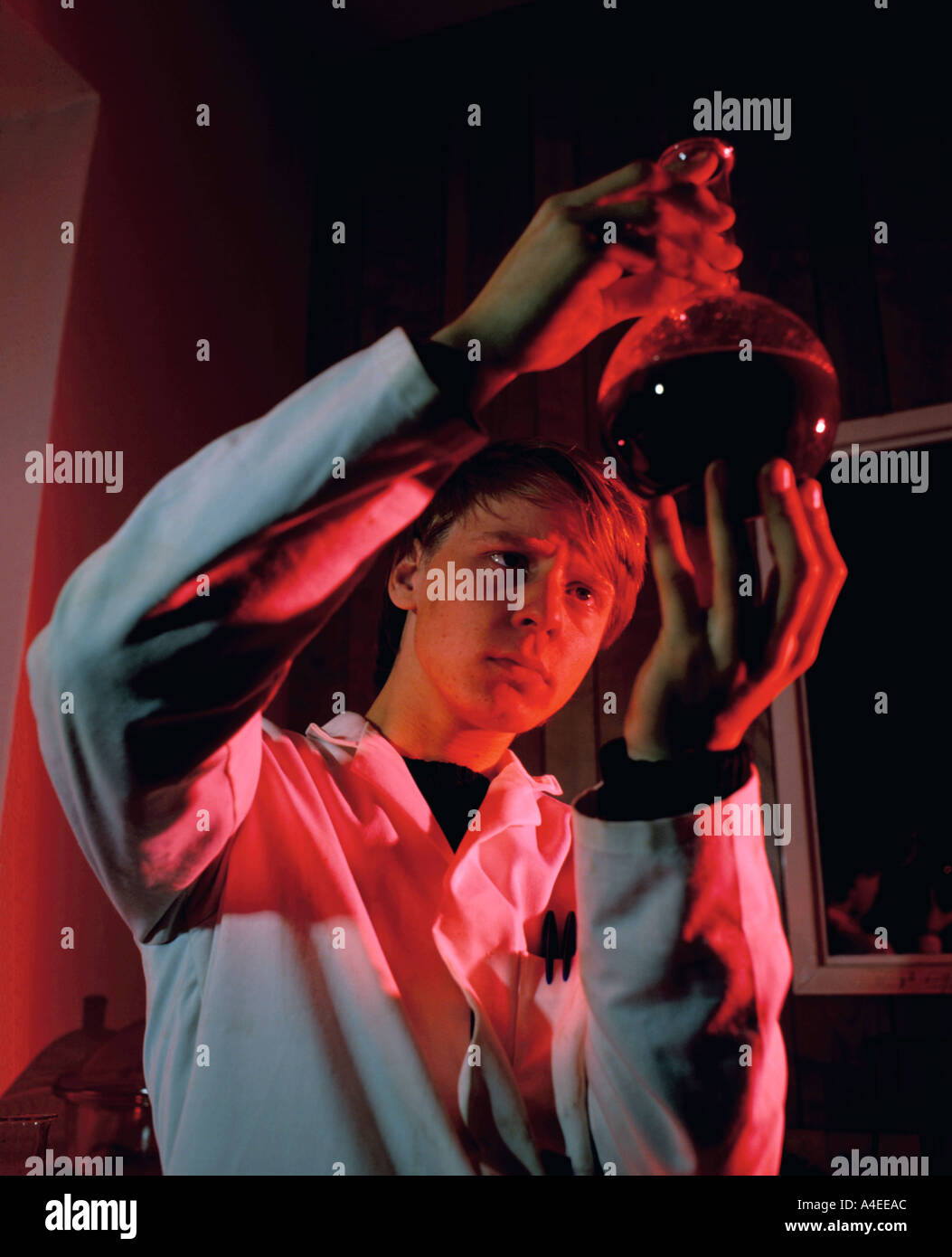Technician looking at a sample in a laboratory Stock Photo