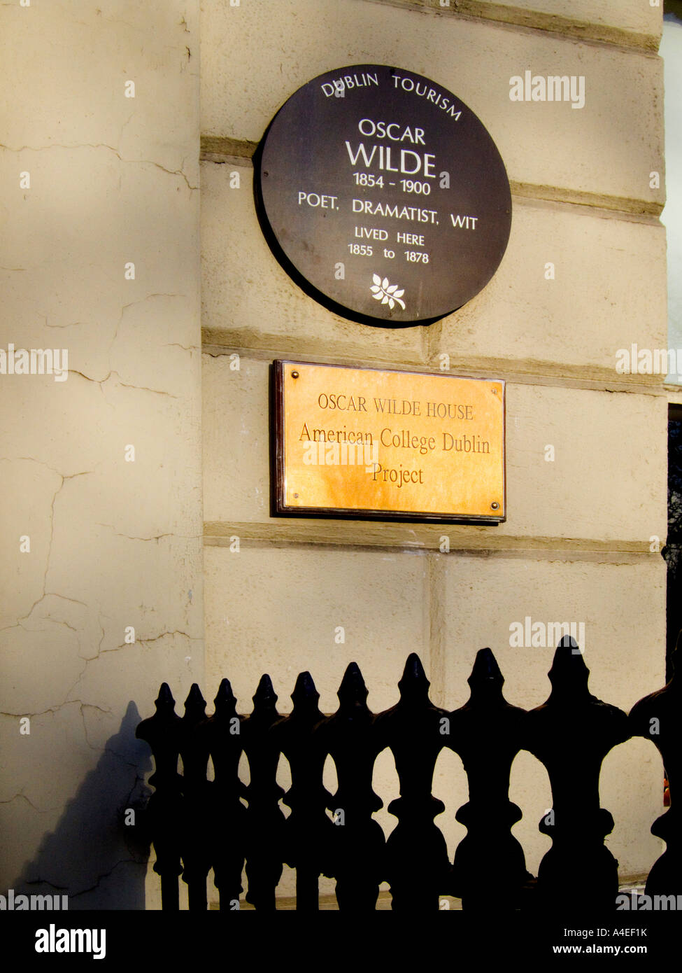 Nameplates at the doorway of the Georgian house in Dublin's Merrion Square where Oscar Wilde grew up.- Ireland Stock Photo