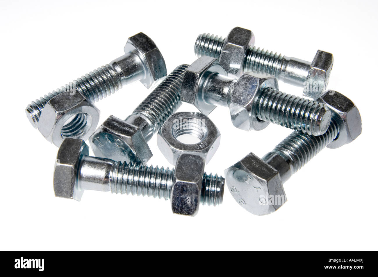 Shiny steel nuts and bolts Stock Photo