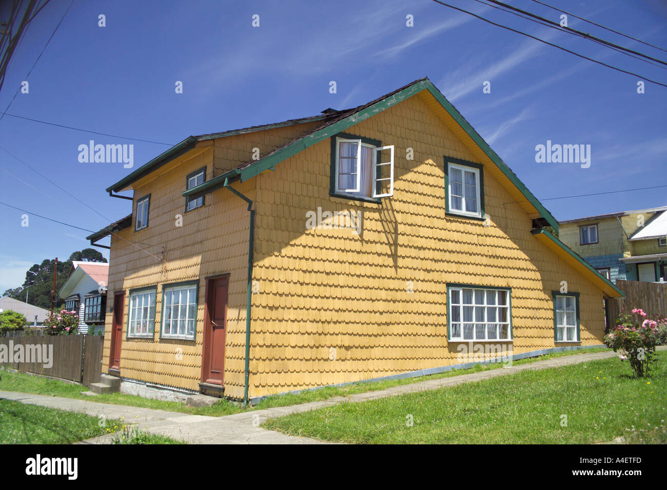 German style wooden house in Puerto Varas La Araucania Lake District Chile Stock Photo
