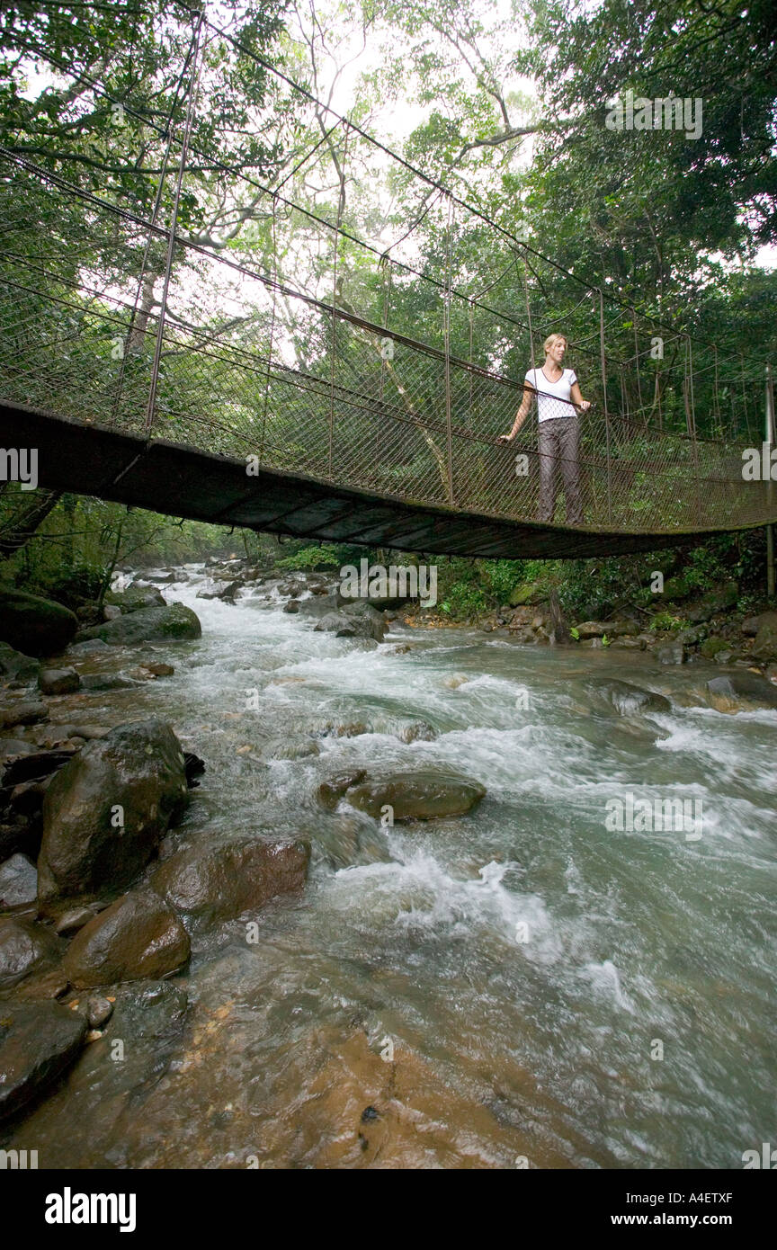 Bridge over river on Las Pailas trail at Rincón de la Vieja, Guanacaste, Costa Rica Stock Photo