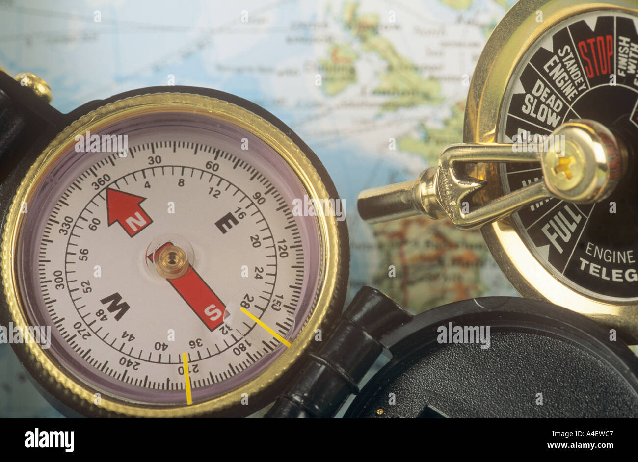 Compass map and telegraph Stock Photo - Alamy