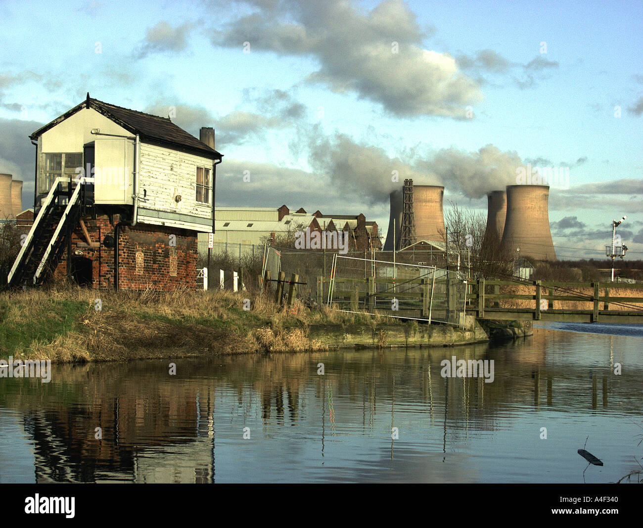 Railway Signal box in industrial area Stock Photo