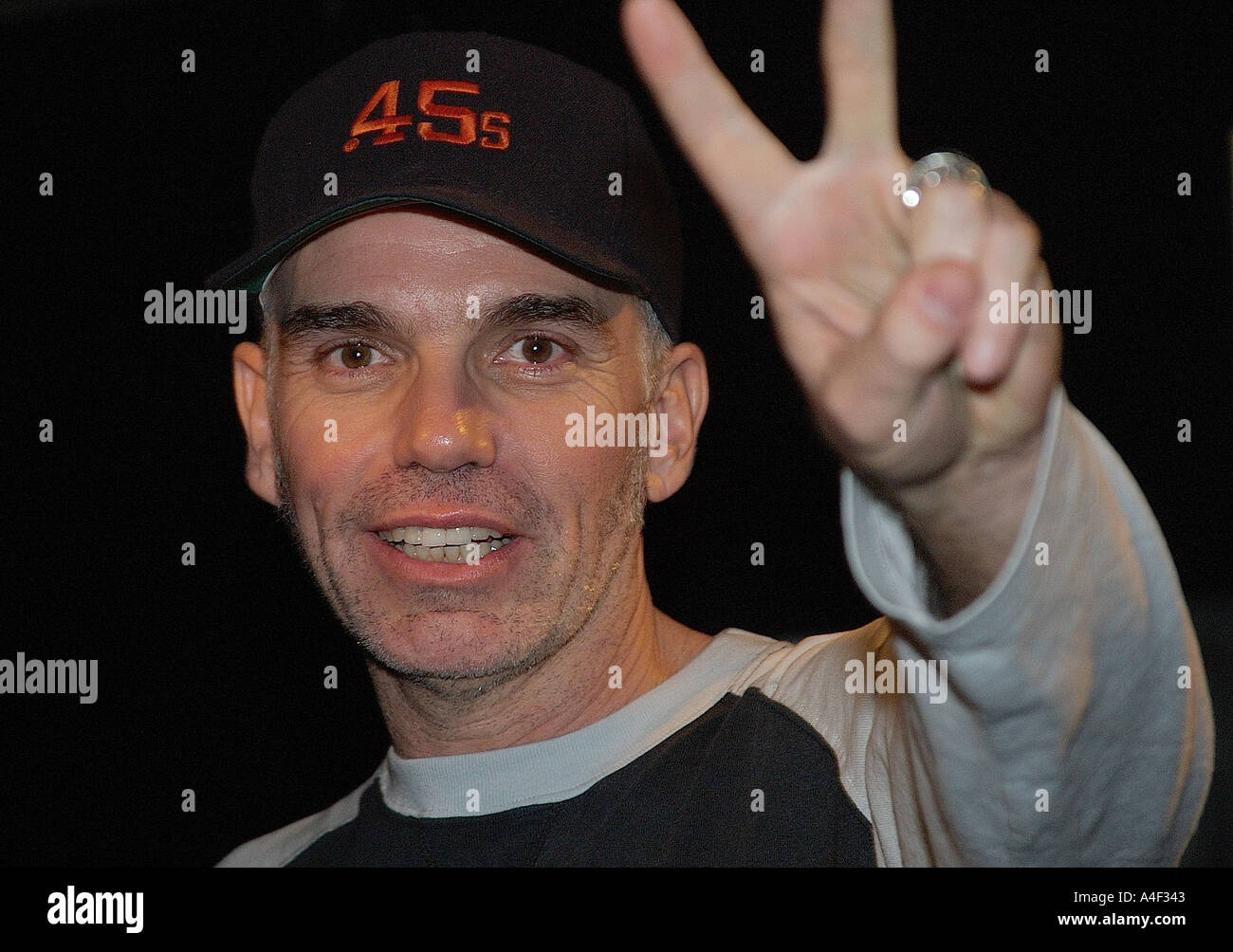 Billy Bob Thornton at the Cavern club Liverpool making the two fingered