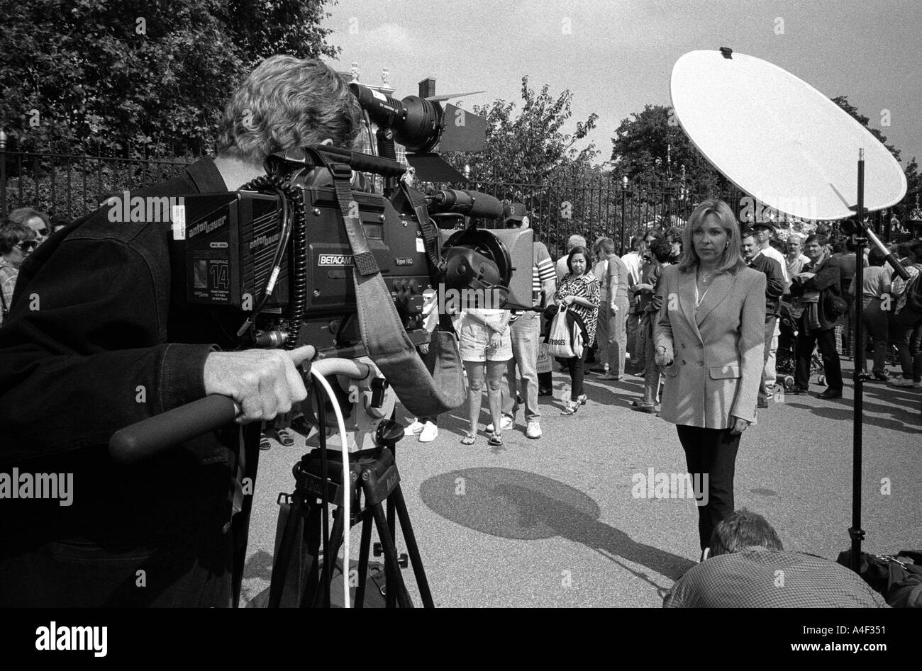 TV presenter on the anniversary of the death of Princess Diana Kensington Palace Gardens London Stock Photo