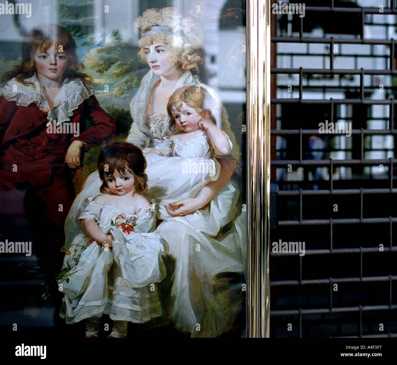 Art dealers window display nad shutters Bond Street London Stock Photo