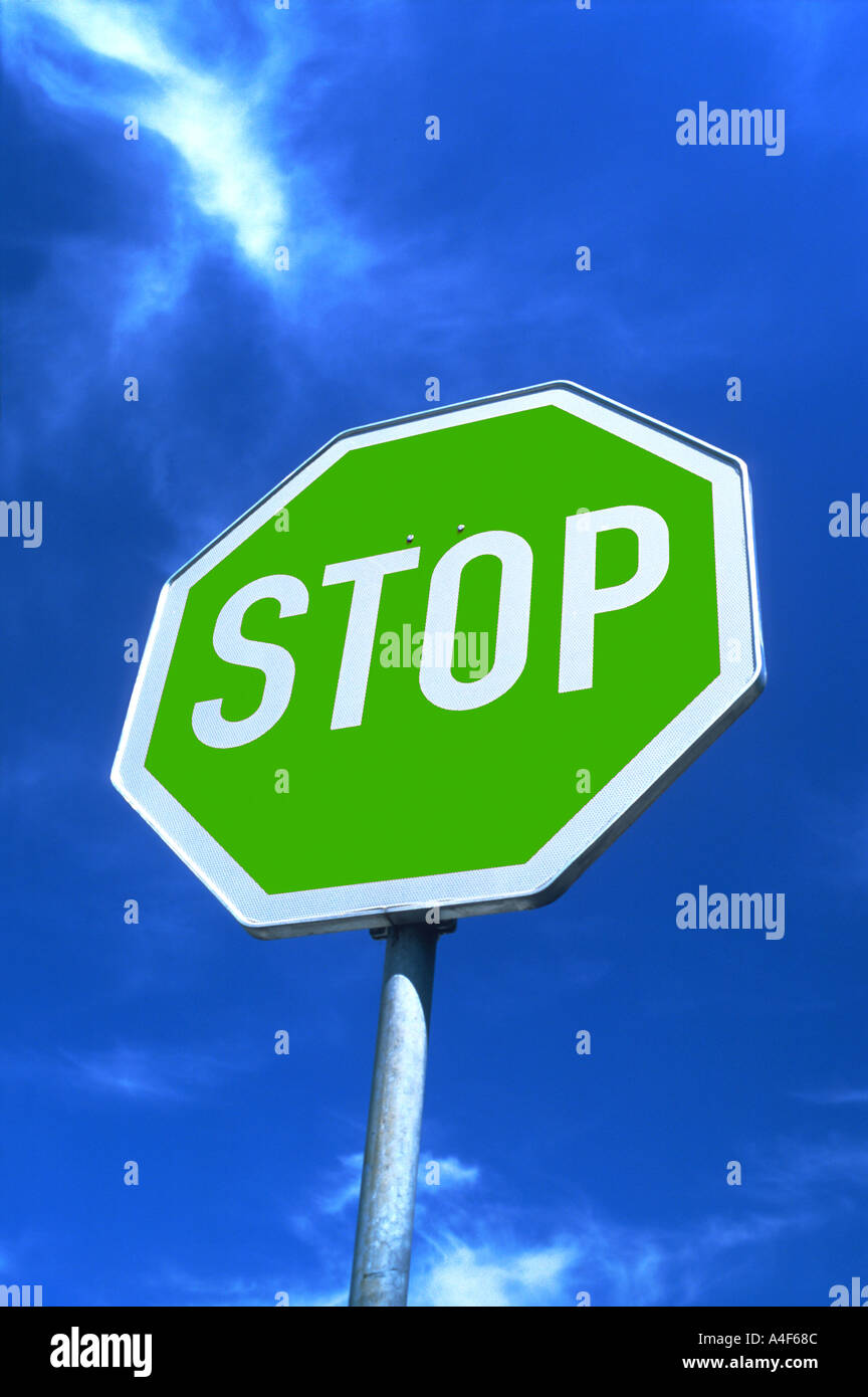 green Stop Sign Stock Photo