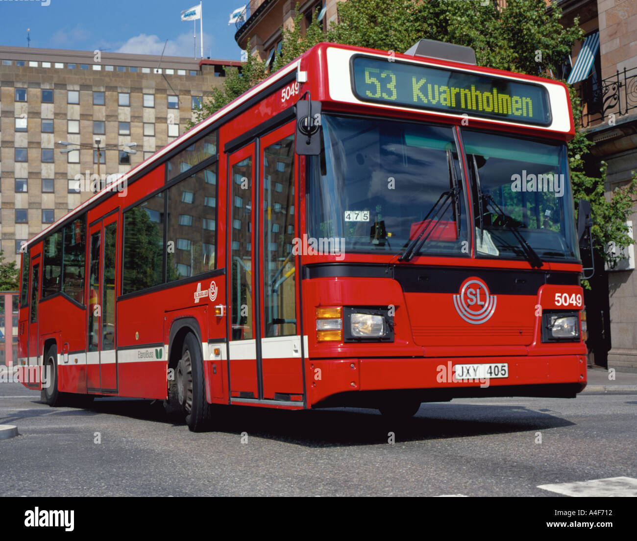 Single decker ethanol powered bus, central Stockholm, Sweden. Stock Photo